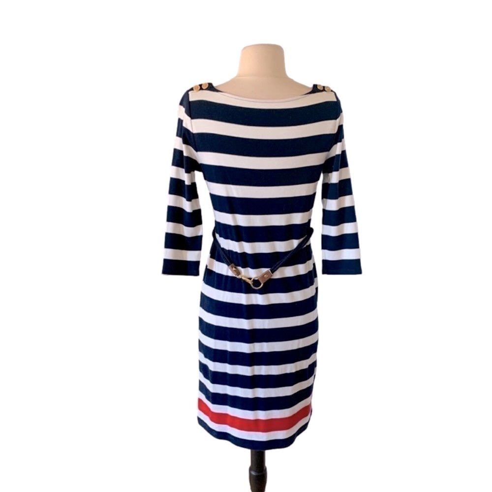 LAUREN RALPH LAUREN. Women's. Sz XS. 100% cotton. Blue and white stripe, w red.